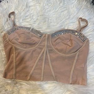 Tan and Rhinestone Crop Top S